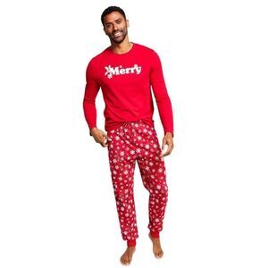 Family Pajamas Men Set Pants T Shirt Graphic Snowflake Red Christmas Red NWT M